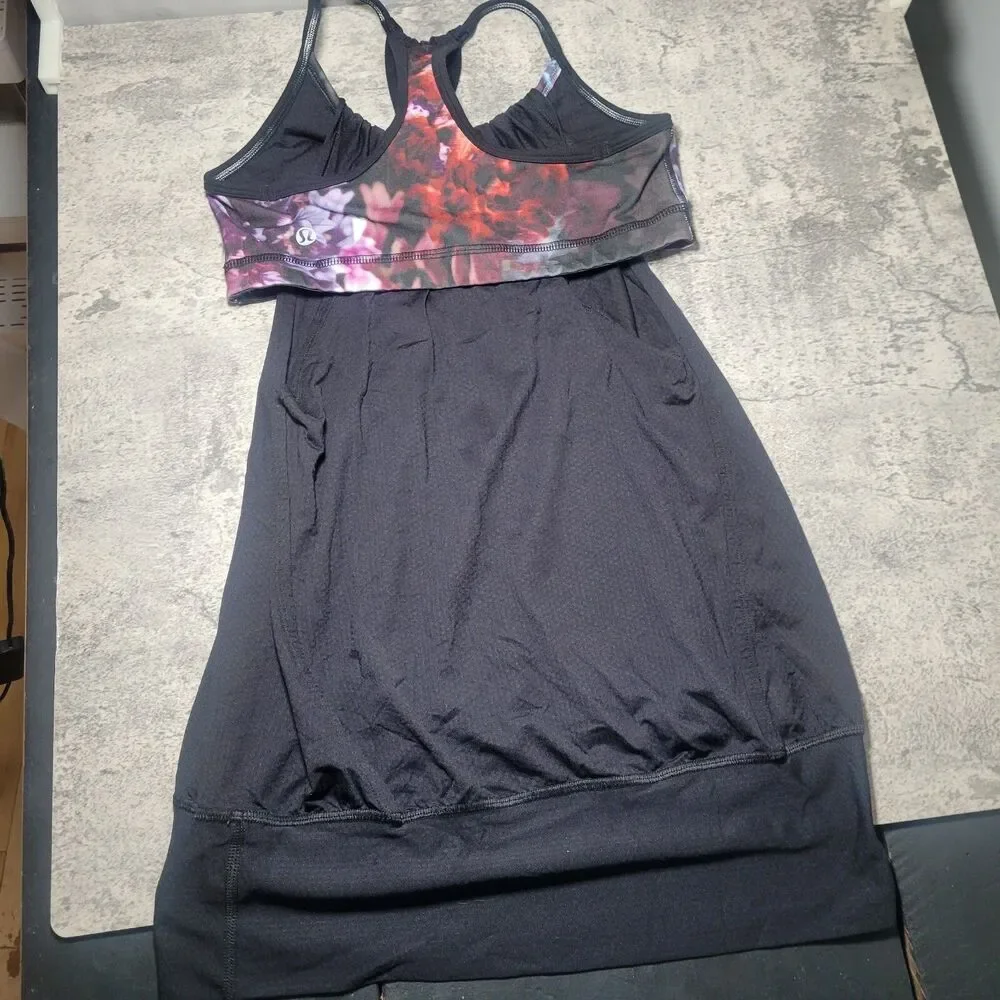 Lululemon No Limits Tank Top Black Spring Has Sprung Multi 2 In One Women's SZ 6